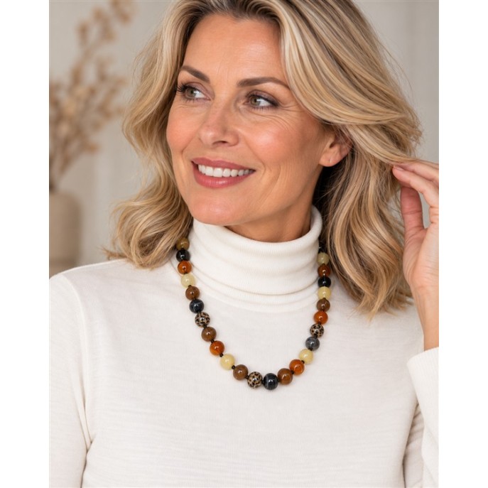 Bijoux Ketting 8123570 halflang grote kralen Bruin mix Bijoux Ketting 8123570 halflang grote kralen Bruin mix